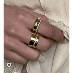 Nhẫn Vintage chất liệu bạc Mạ Vàng 18K Đá Zirconia Rộng Ban Nhạc Cho Nữ