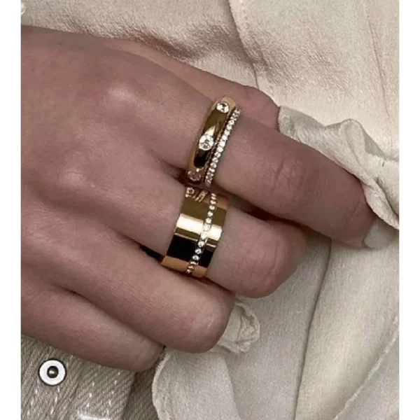 Nhẫn Vintage chất liệu bạc Mạ Vàng 18K Đá Zirconia Rộng Ban Nhạc Cho Nữ