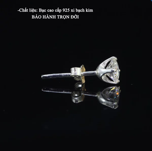 Bông Tai Bạc Xi Kim Viên Chủ Đá Moissanite  Kích Thước 5mm - 8mm - Hình ảnh 2