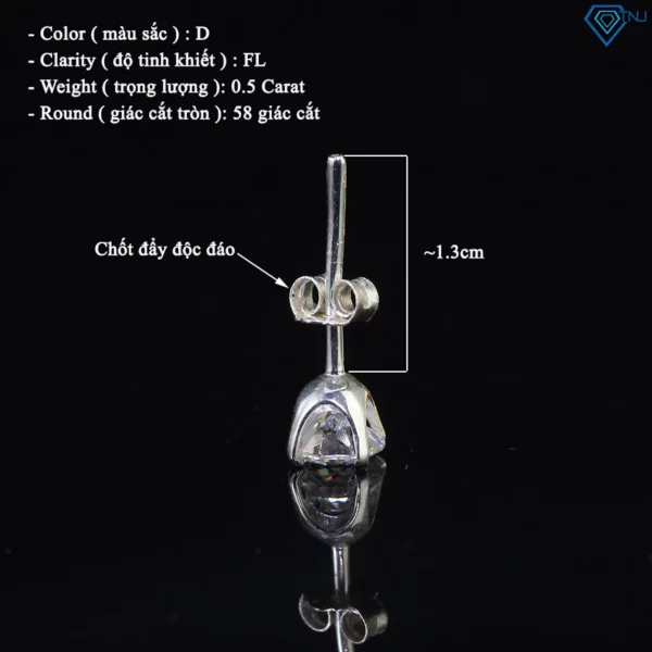 Bông Tai Bạc Xi Kim Viên Chủ Đá Moissanite  Kích Thước 5mm - 8mm - Hình ảnh 3