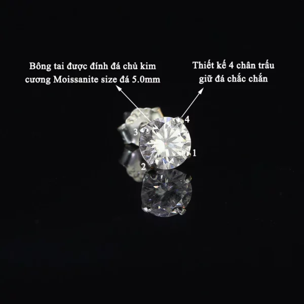 Bông Tai Bạc Xi Kim Viên Chủ Đá Moissanite  Kích Thước 5mm - 8mm - Hình ảnh 4