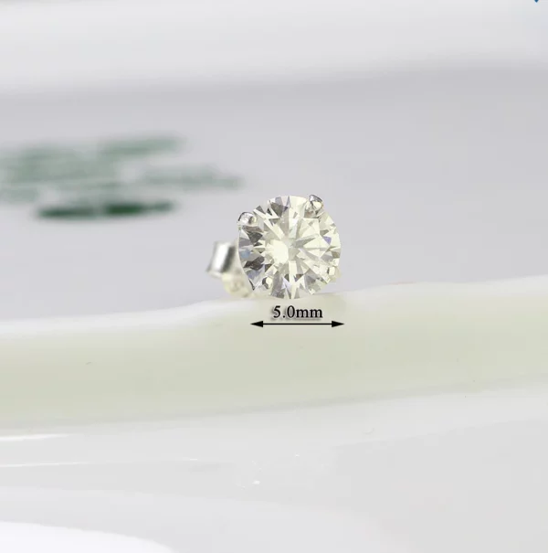 Bông Tai Bạc Xi Kim Viên Chủ Đá Moissanite  Kích Thước 5mm - 8mm - Hình ảnh 6