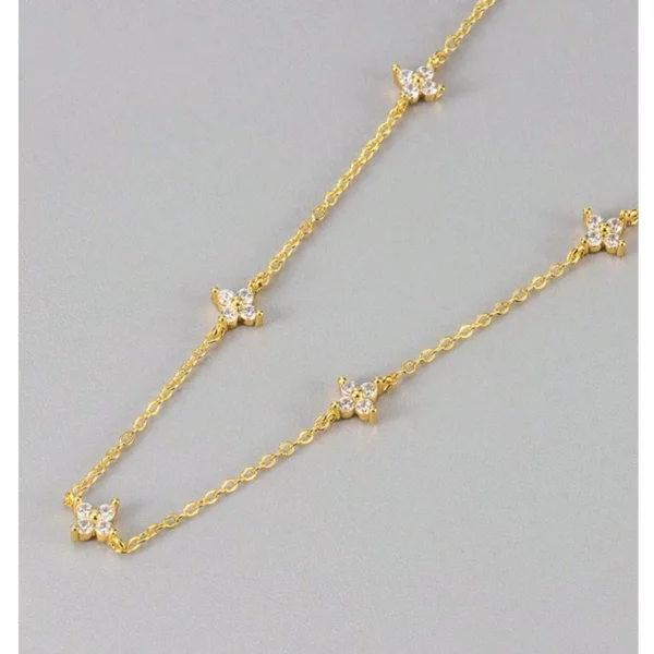 Vòng cổ đeo cổ kim cương lát hoa bằng bạc S925 Sterling, Vòng cổ nhiều lớp cỏ bốn lá tối giản dành cho nữ - Hình ảnh 6