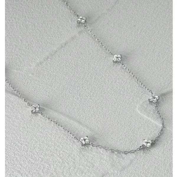 Vòng cổ đeo cổ kim cương lát hoa bằng bạc S925 Sterling, Vòng cổ nhiều lớp cỏ bốn lá tối giản dành cho nữ - Hình ảnh 4