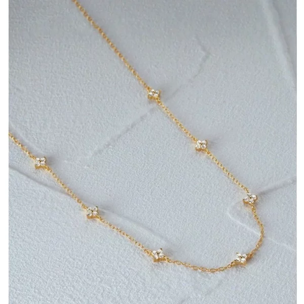Vòng cổ đeo cổ kim cương lát hoa bằng bạc S925 Sterling, Vòng cổ nhiều lớp cỏ bốn lá tối giản dành cho nữ - Hình ảnh 5